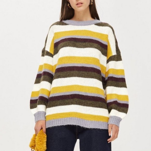 Topshop Sweaters - Topshop Stripe Color Block Balloon Sleeve Pullover